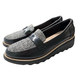 Clarks Sharon Gracie Womens Comfort Loafers Black Gray Tweed Size 9 Classic Shoe